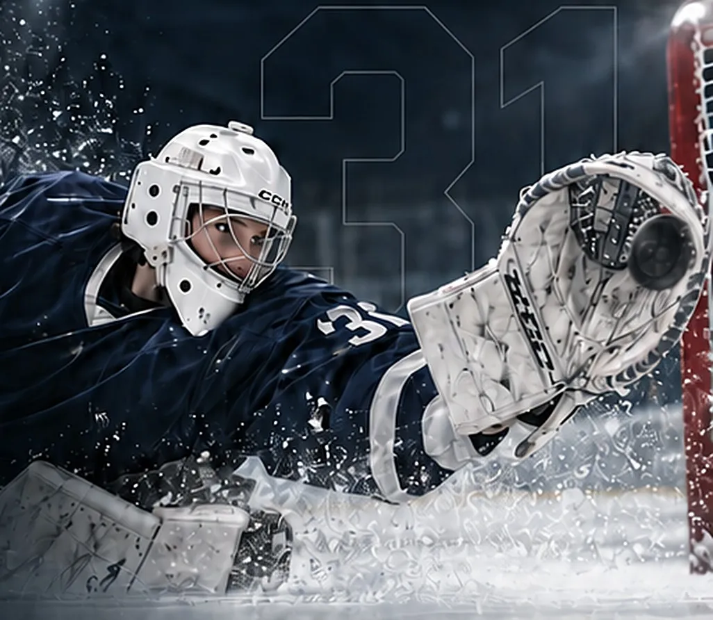 Evan Calder making a diving glove save